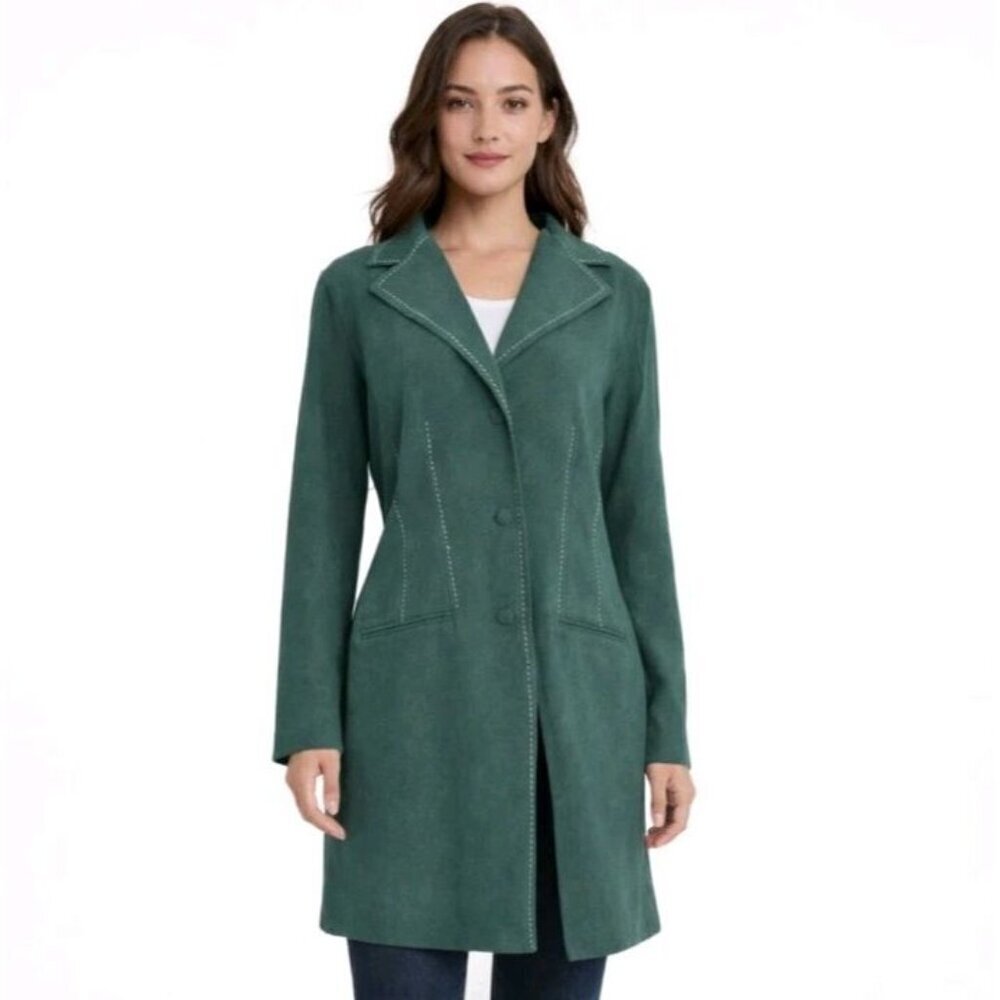 Sheri Martin NY Faux Suede Longline Blazer Jacket Green Size 14 Coat